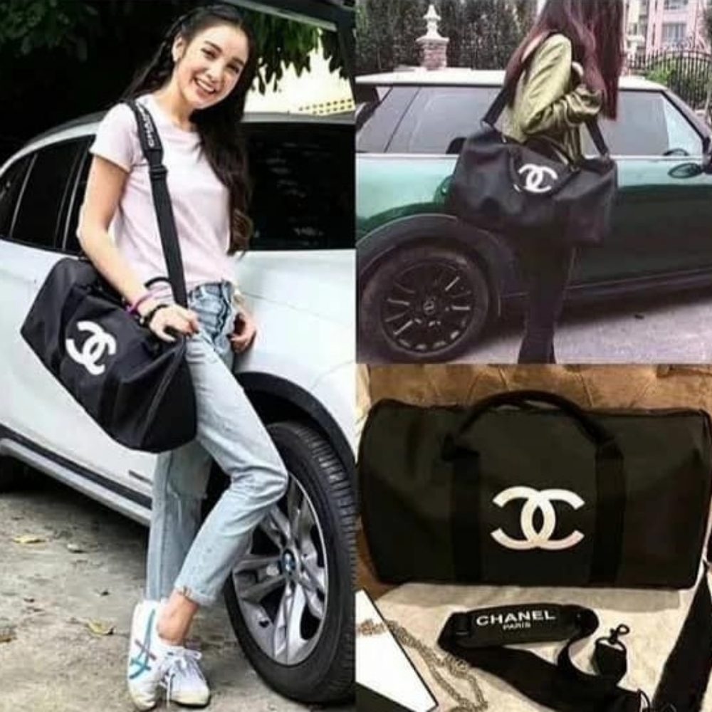 Chanel Black Travel Duffle Bag - Classic Logo Weekend Bag
